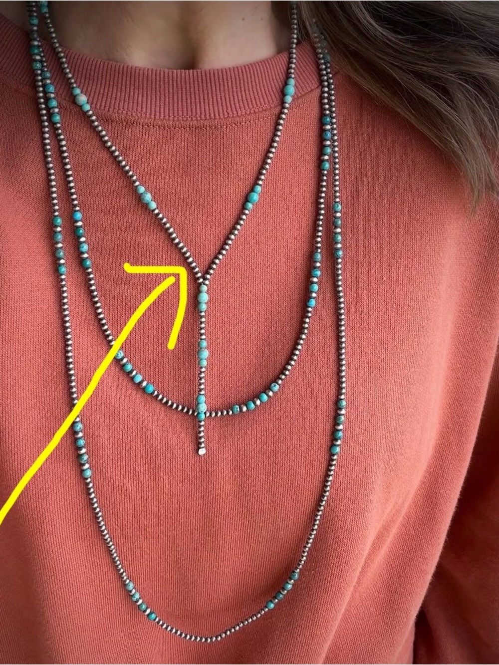 Layered Turquoise Bead & Sterling Silver-Accented Lariat Necklace